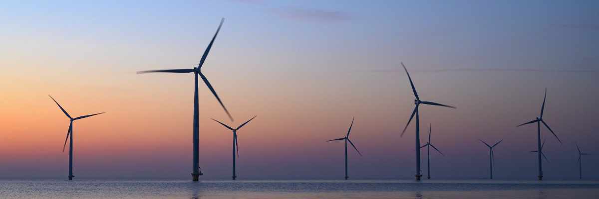 A photo of offshore wind turbines